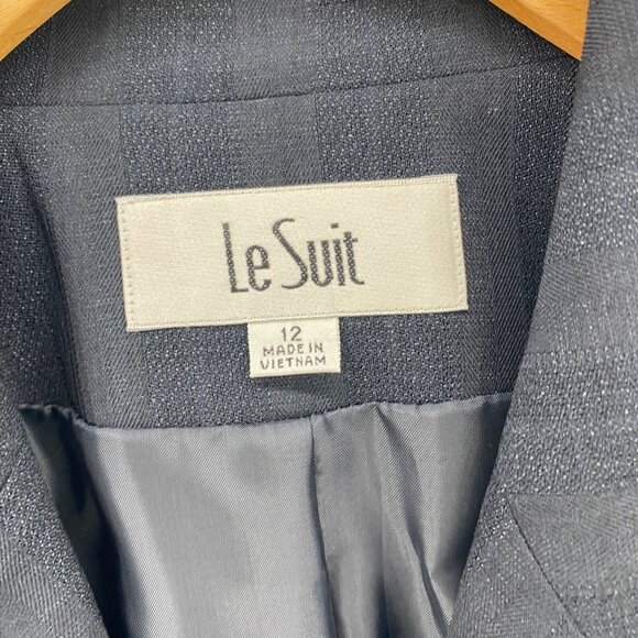 Le Suit Blazer Womens 12 Navy Shimmer Tonal Stripe Button Up Pockets Office Work - Picture 5 of 11